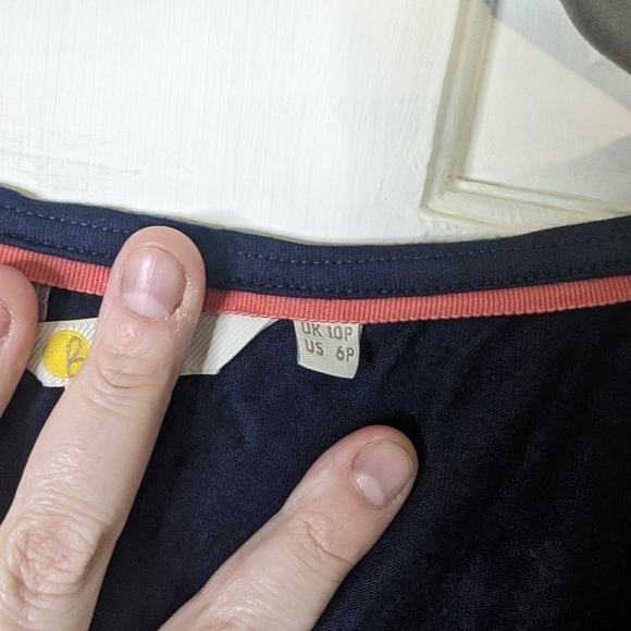 Boden Margot Sheath Dress In Navy Blue Jersey Scattered Sunbathers Scoop Neck 6P - Picture 4 of 6